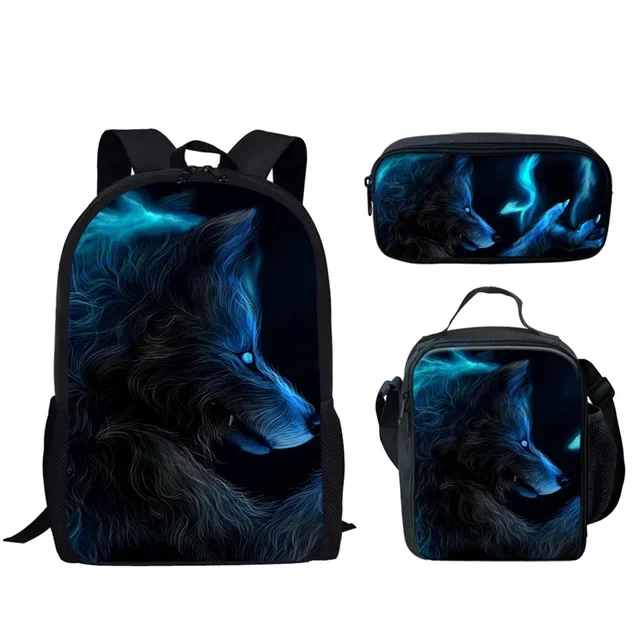 

Cool Animal Wolf 3pcs/Set Backpack Large Capacity School Bag Student Bookbag Boys Girls Teenager Daypack Lunch Bag Pencil Case