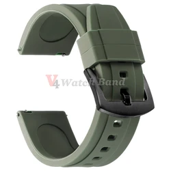 Premium Soft Silicone Sports Watchband in Multi - Color Options - Quick Release Wrist Strap - 20mm (Army green - black)