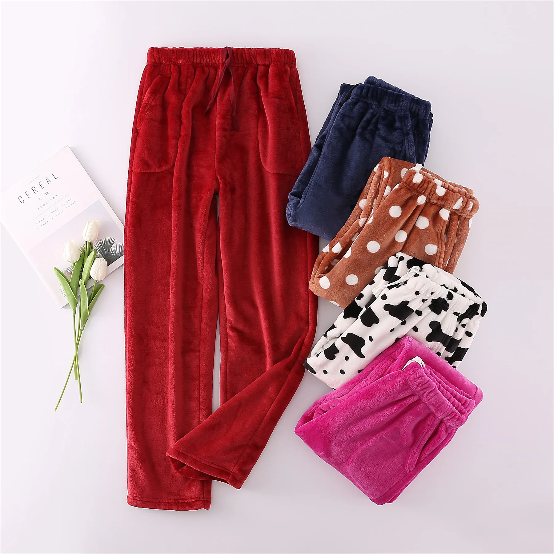 

Women's Sleep Flannel Pajama Pants Pajamas Large Size Can Be Worn outside Plush Coral Fleece Trousers Home Wear Thickened