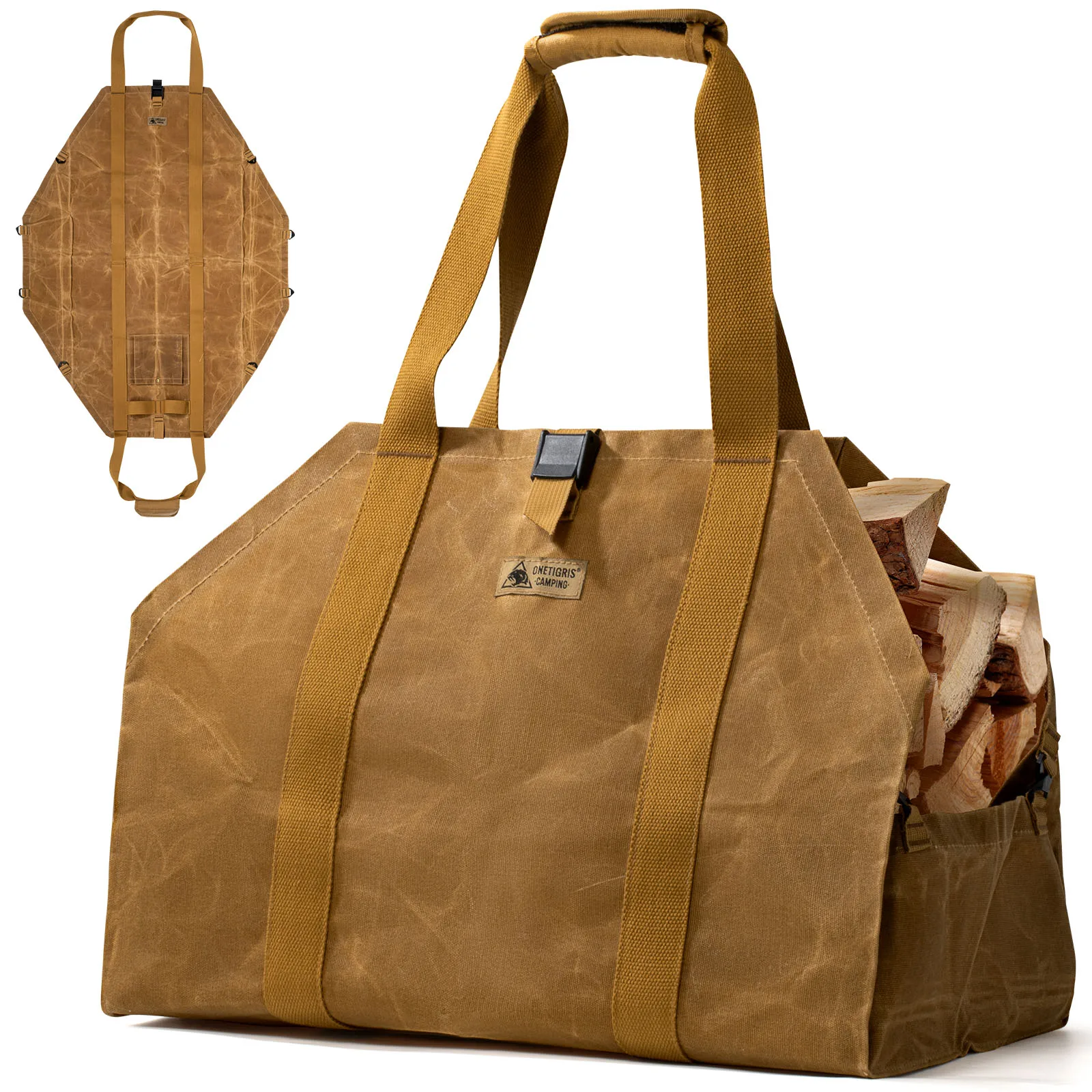 土日祝も発送】【送料無料】薪トートバッグ 折りたたみ ログキャリー 帆布 薪ケース Fire 暖炉 ストーブアクセサリー まき 持ち運び用 bag  ブラック ハンドル付き / アウトドア薪バッグ 薪収納バッグ 薪の丸太のキャリアトートバッグ薪キャリングバッグ屋外ログキャリアホルダーハンドル付き 薪を運ぶのに適しています (色