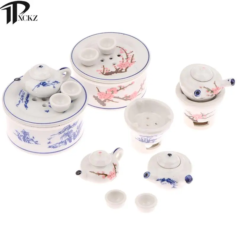 

1Set Dollhouse Tea Set Miniature Ceramic Tea Set Kettle Cup Tea Sea Breeze Stove Kids Pretend Play Toys Dollhouse Accessories