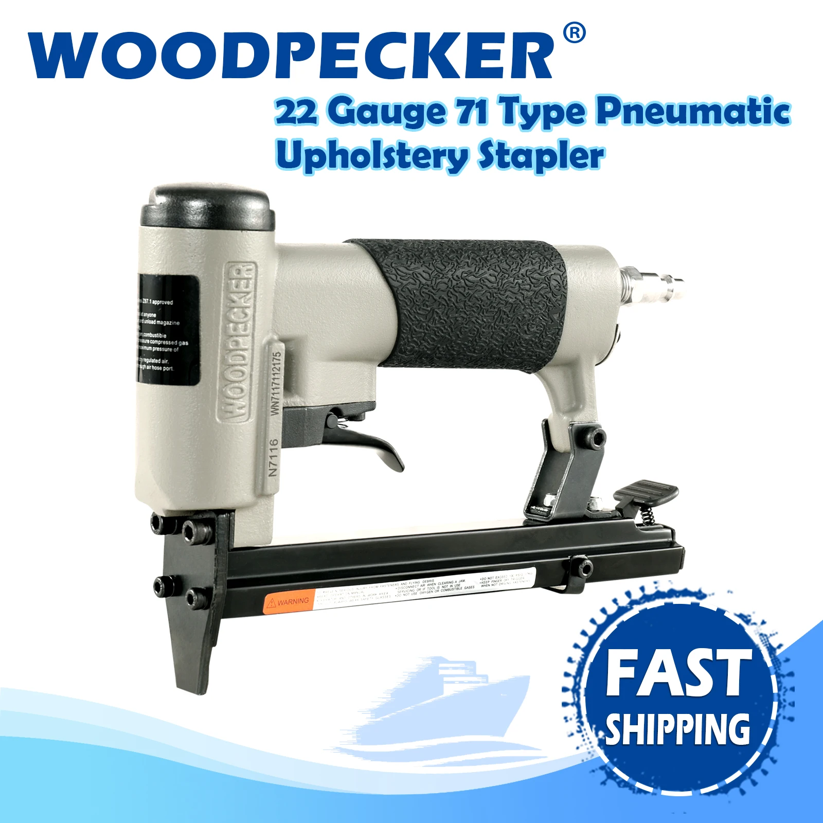 WOODPECKER N7116 22 Gauge 71/16 Pneumatic Upholstery Stapler Gun, 3/8