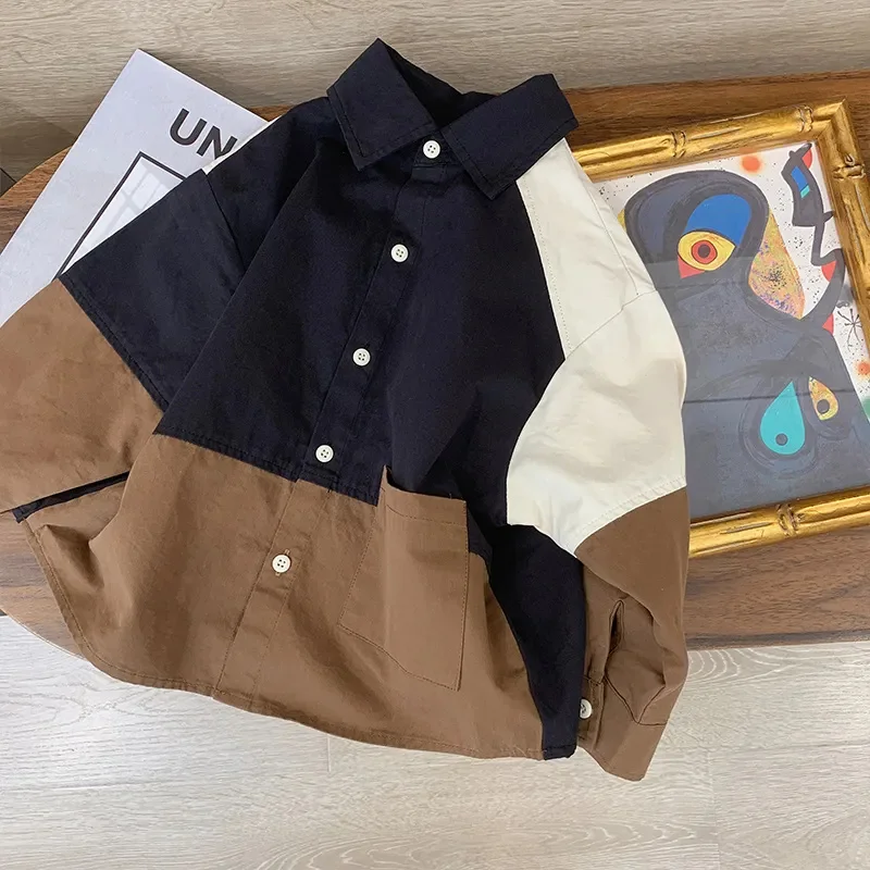 

2023 Spring New Arrival Shirt Khaki Children's Clothing Loose Coat Boys Casual Style Japanese Outdoor Baby Clothes 2 to 14
