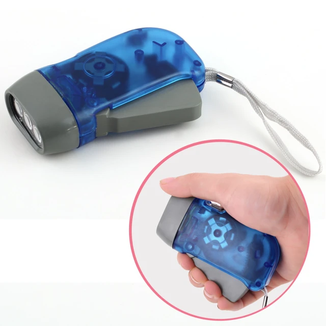 1pc Hand Crank Led Flashlight Press Switch Emergency Torch Light 3