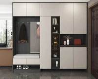 โมเดิร์นหรูหราไม้ห้องโถงกระจกเฟอร์นิเจอร์เก็บสมาร์ทชั้นวางรองเท้าตู้ PVC Lacquer อะคริลิค MDF รวมทั้งอ่างล้างจานบานพับก๊อกน้ํา 2