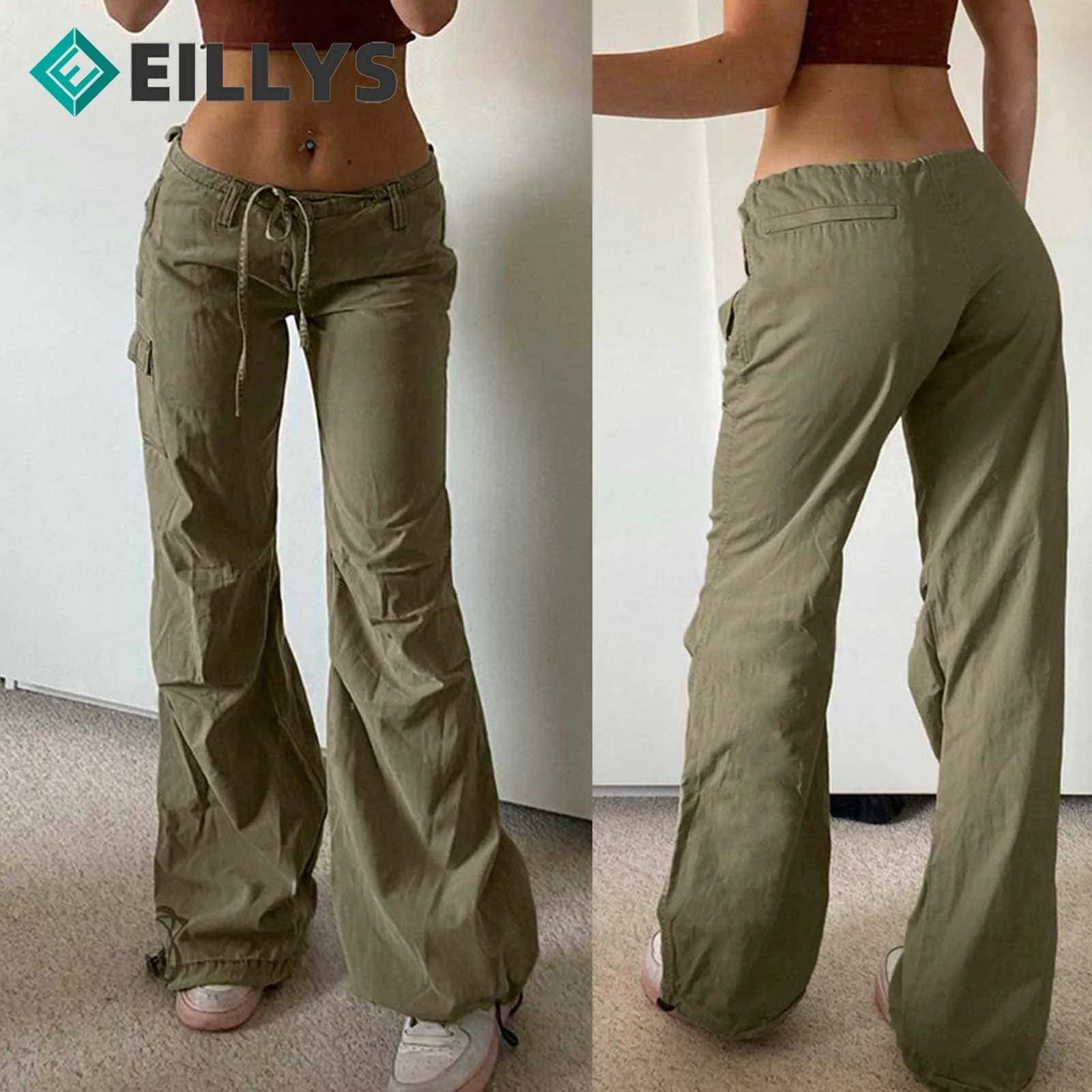 Army Green Low Rise Cargo Pants Women Vintage Baggy Wide Leg Trousers Women  Streetwear Straight Pants Harajuku 90s Loose Pants - Pants u0026 Capris -  AliExpress
