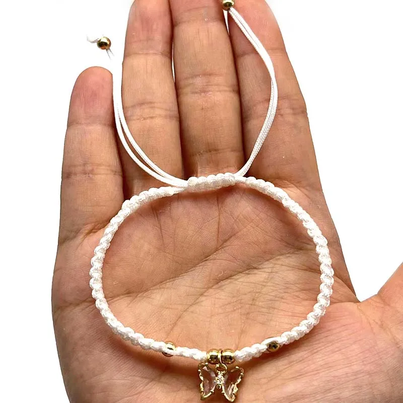 12Pcs Crystal Shiny Butterfly Handwoven Bracelets Glass  Pendant Multicolor Animal Charm for DIY Jewelry Sweet Gifts Many Colors