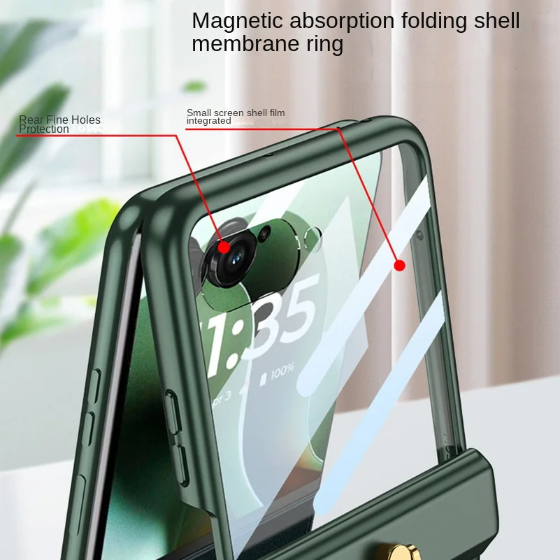 Magnetic Hinge Metal Ring Holder with Glass Protector and Camera Cover - Premium Phone Case