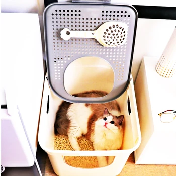 완전히 클로즈드 고양이 모래 분지 안티 스플래시 메쉬 스크린 초대형 고양이 반폐쇄 화장실 탈취 고양이 모래 분지