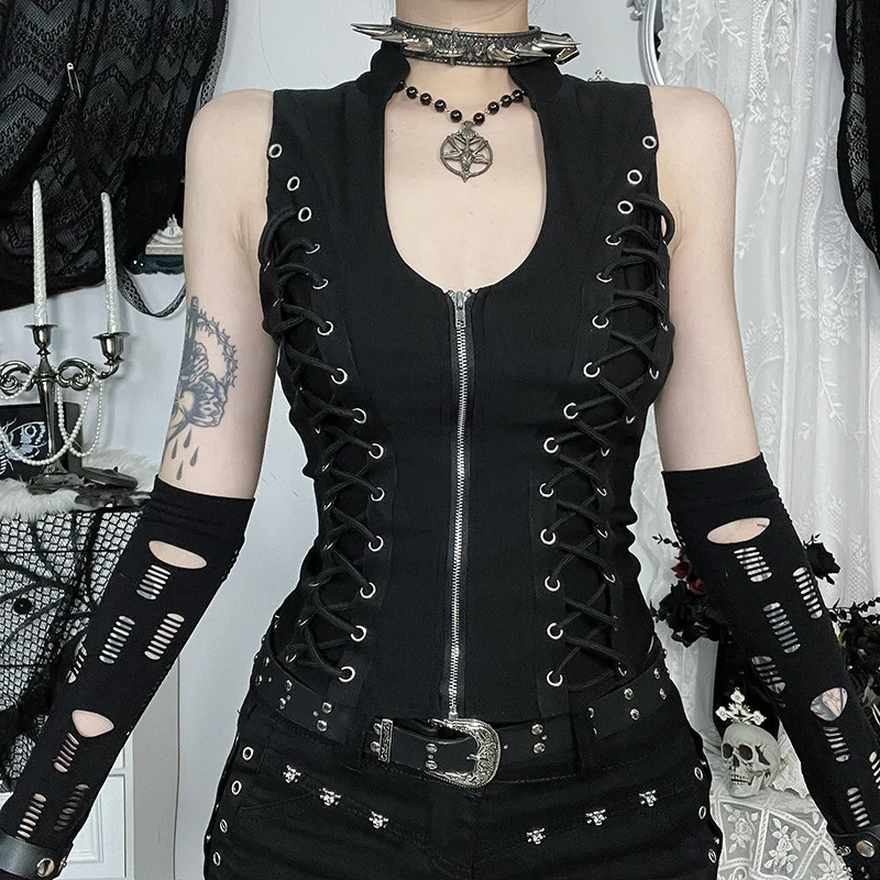 Women's Gothic Zip Slim Tank Top