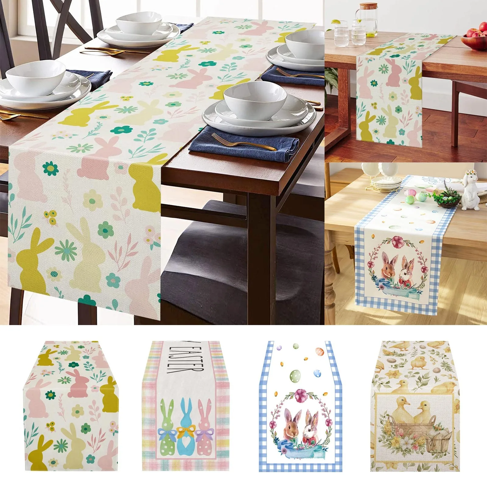 

Easter Table Flag Bunny Holiday Linen Printed Table Decoration Flag Heat Mat Tablecloth Wedding Balloons for Reception