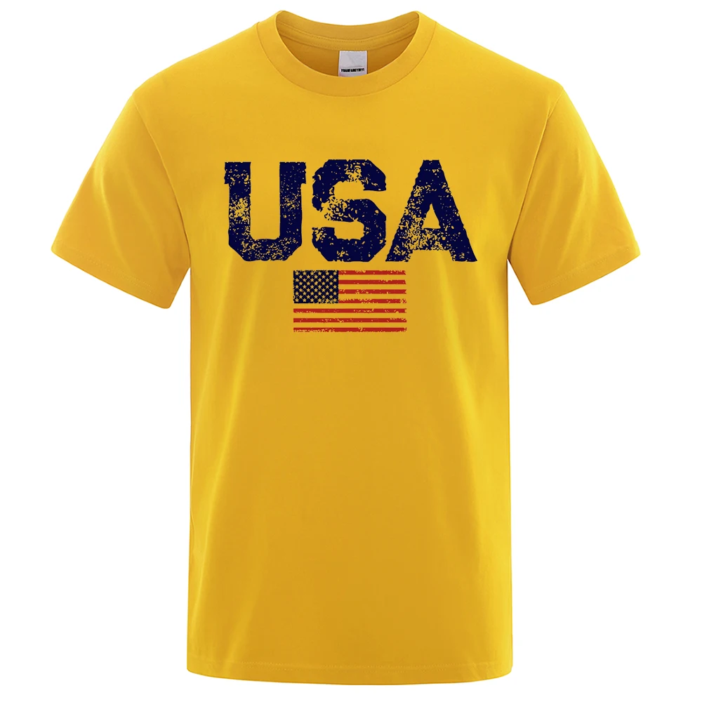 Vintage USA Flag Print Men's Hip Hop Streetwear Cotton T-Shirt - Large, Breathable Summer Casual Top