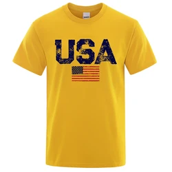 Vintage USA Flag Print Men's Hip Hop Streetwear Cotton T-Shirt - Large, Breathable Summer Casual Top - XXXL (Yellow)
