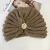 Fashion Winter Warm Hijab Caps Thick Soft Bohemia Turban Diamond Jewelry Wool Knitting Knitted Hats for Women 2