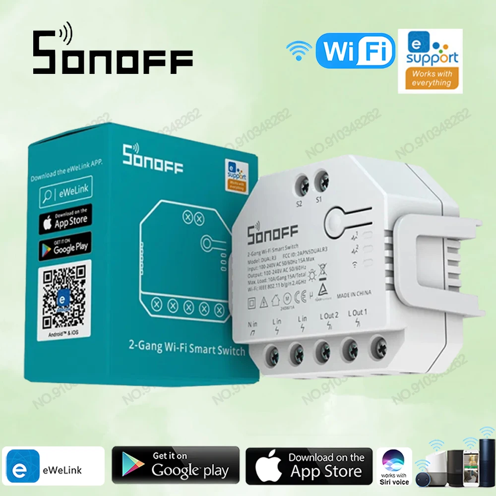 

SONOFF DUAL R3 2 Gang Dual Relay Module DIY MINI Smart Switch Power Metering Smart Home Control via eWeLink Alexa Google Home