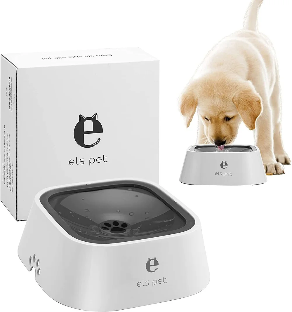 ELS PET Dog Bowl No Spill Pet Water Bowl No Drip Slow Water Feeder Cat Pet  Water Dispenser 35oz/1L Travel