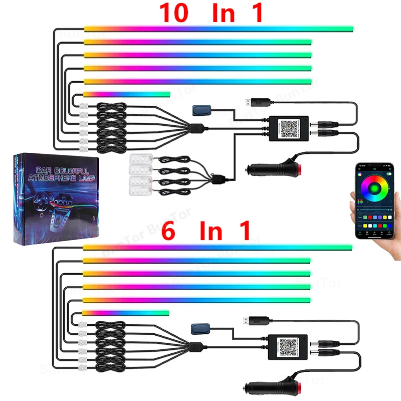 Auto Umgebungslicht/64 Farben Acryl LED Lampe Streifen/RGB Auto Innen Musik Stimmung Beleuchtung/USB/Zigarettenanzünder Netzteil – Detail 1