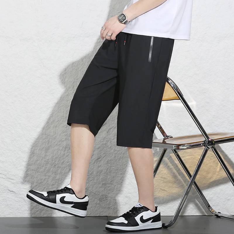New Summer Thin Men'S Elastic Quick Dry Casual Sports Shorts Loose And Stylish Versatile Ice Silk Straight Leg 7-Point Trousers