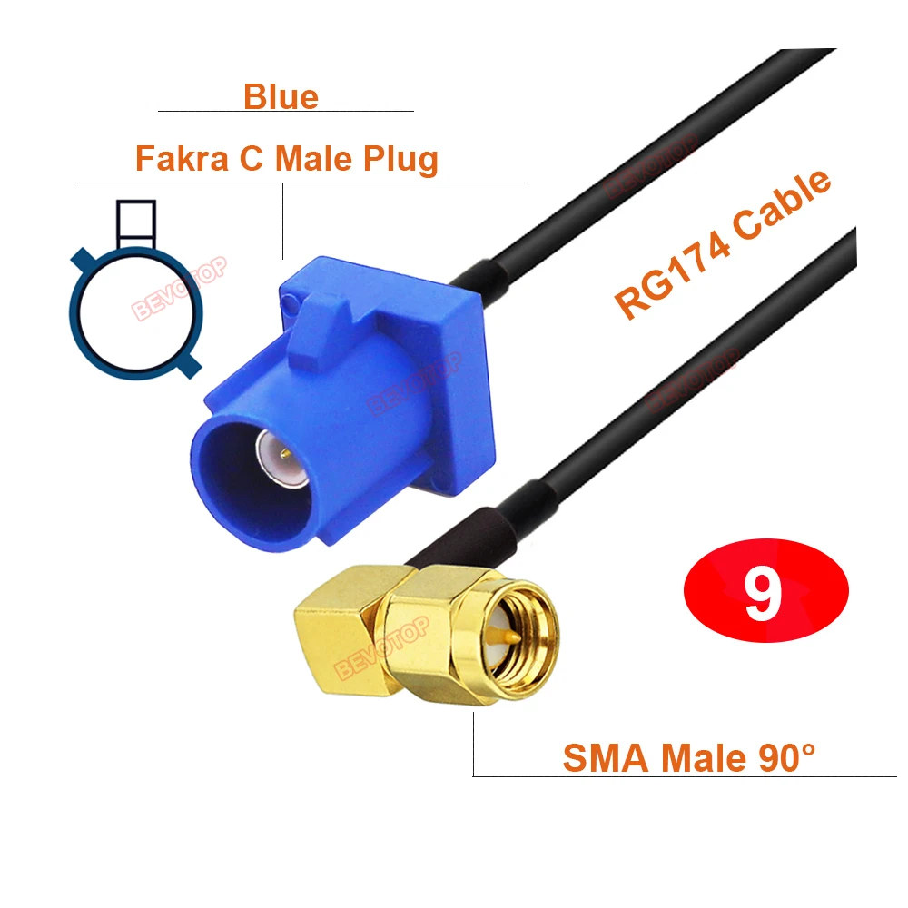 Vecys SMA Male to Fakra C Male Blue Pigtail Cable RG316 6 in / 15 cm Fakra C Male to SMA Male GPS Antenna Extension Cable for Vehicle GPS Navigation