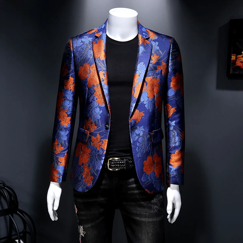

Single Breasted Long Sleeve Printed Suit Jacket Men Fashion Trim Tuxedo Men Dress Coat Wedding Business Blazer Masculino 5XL 6XL