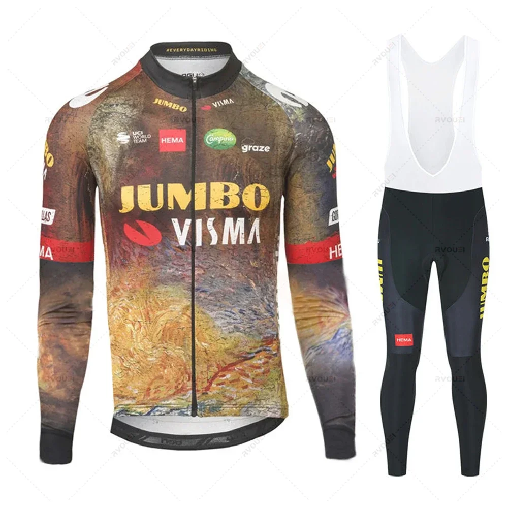 

Новинка, весенне-осенний комплект одежды для велоспорта JUMBO VISMA Team Maillot, одежда для велоспорта, мужской костюм с длинным рукавом, брюки для горного велосипеда, Дорожные штаны, нагрудник