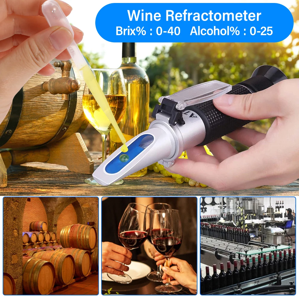 HHTEC Réfractomètre vigneron teneur potentielle en Alcool: 0-25% Sucre :  0-40% avec ATC pour Le vin Brassage Brix pour mesurer la teneur en Sucre  afin