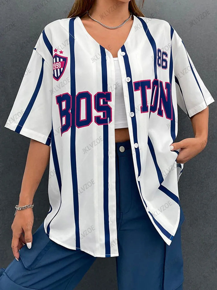 2024 Summer Oversize Blouse Women Streetwear Baseball Shirt