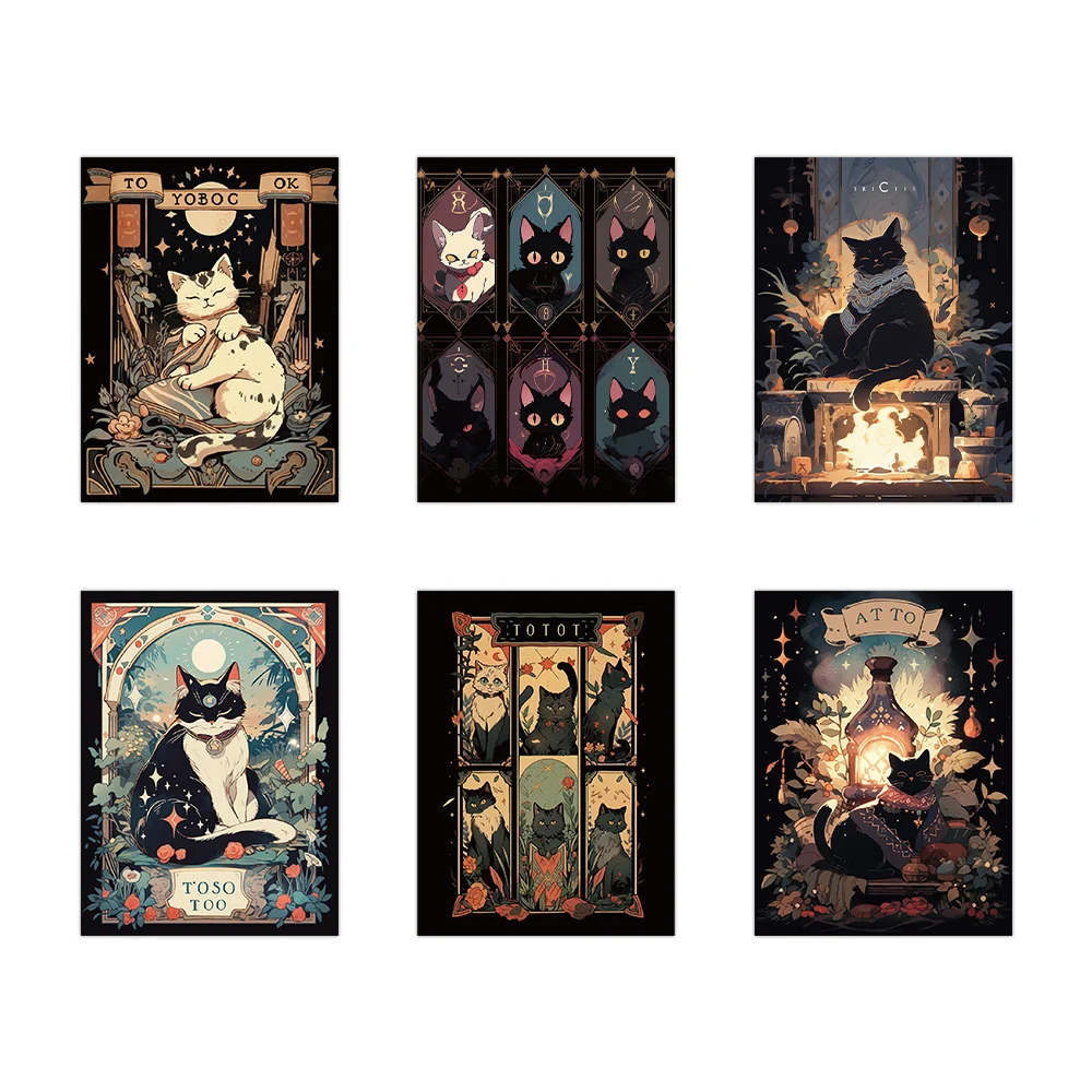 10/30/60pcs Vintage Goth Cat Tarot Stickers Decoration Decals Waterproof Cool Graffiti Skateboard Laptop Phone Vinyl Sticker Toy