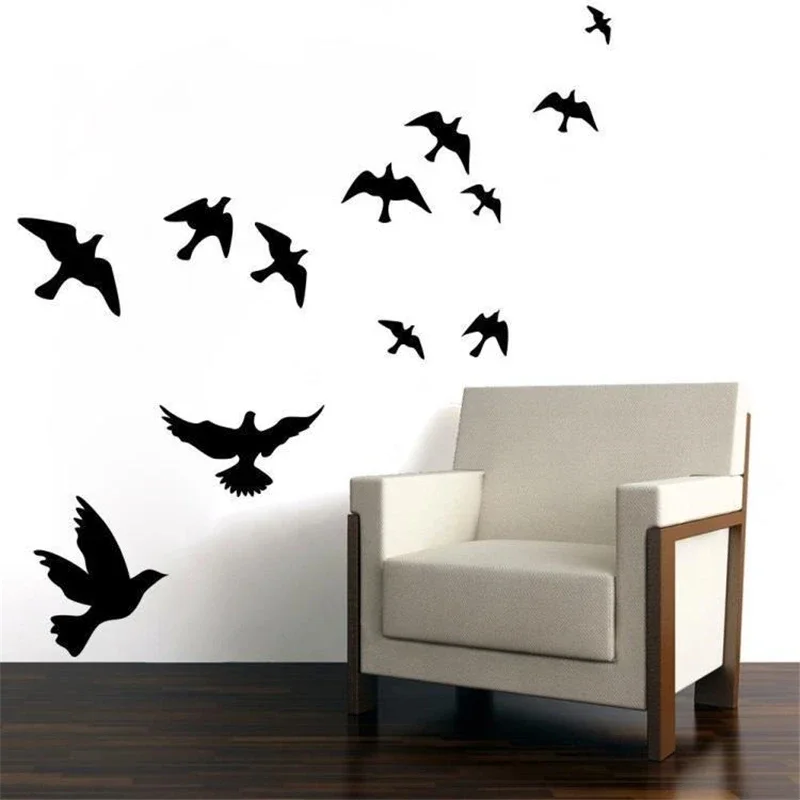 Black Sculpture of Seagulls Flying Birds Wall Decal White Pigeon Hundred Birds Facing the Phoenix Bedroom Decoration Wall Decal