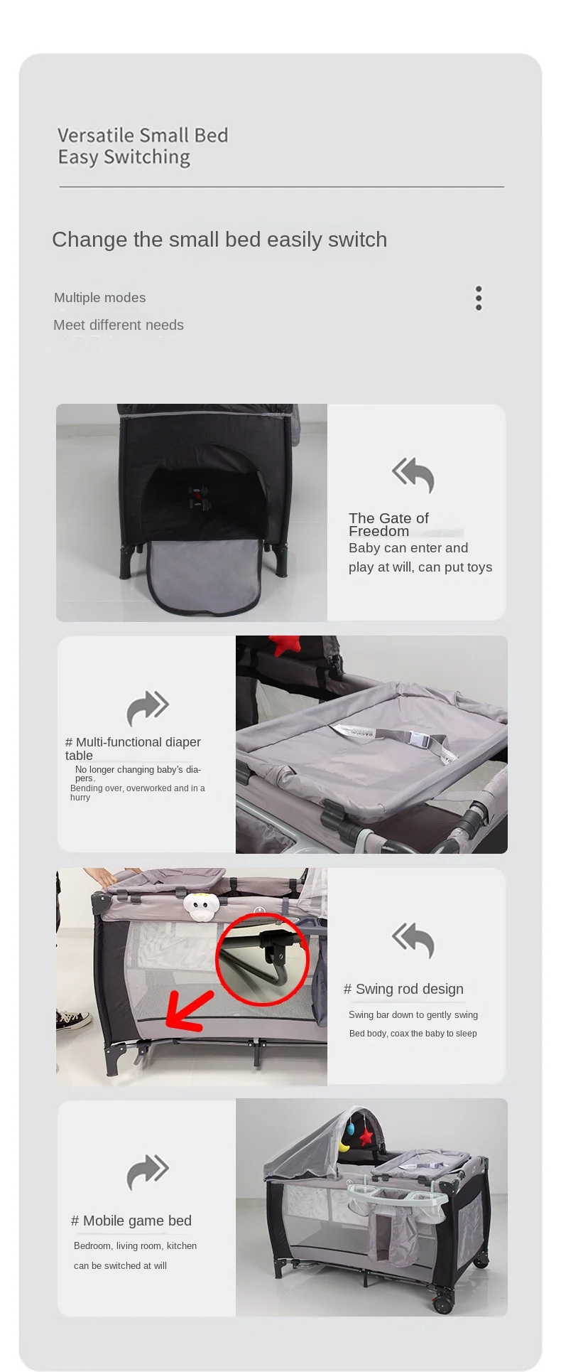 Baby Crib Newborn Multifunctional Baby Bed Foldable Cot With Diaper Table Crib Cradle with Mosquito Net Cribs Baby Playpen Sa8c905f0ce5347dd9050fa996a8f64f5B