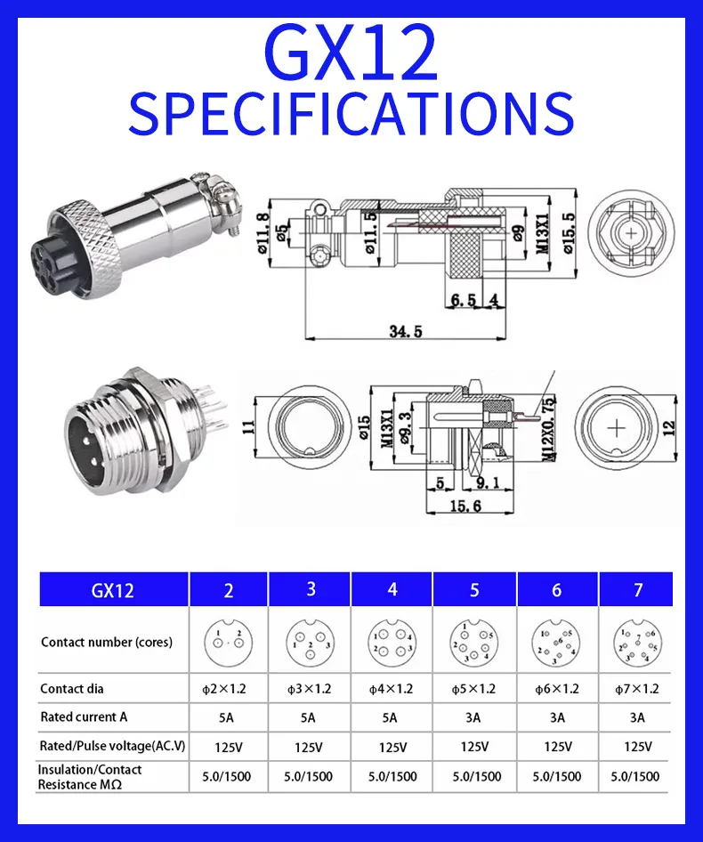 5/20Sets GX16 GX12 GX20 Male Female Circular Aviation Connector Plug SP17/21 QL16 Wire Panel Connector 2/3/4/5/6/7/8/9/10Pin