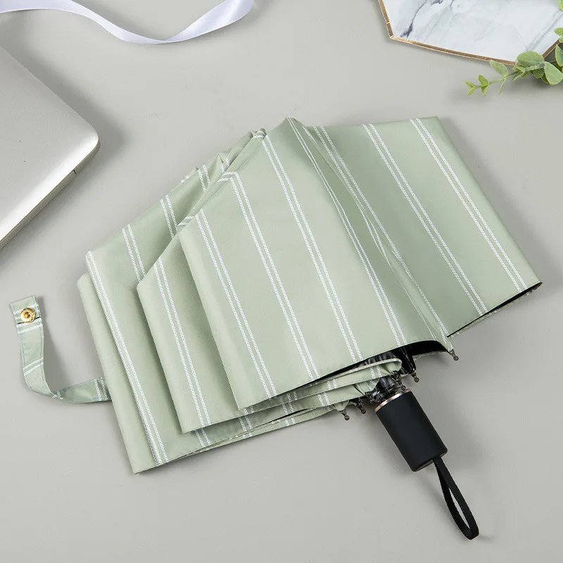 Sombrilla plegable con pegamento para el sol y la lluvia, sombrilla con protección solar uv, 3 rayas, color negro, para regalo