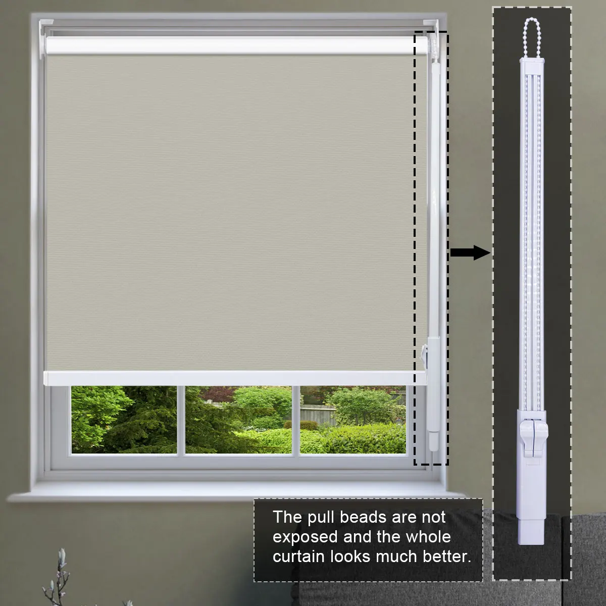 Blind Concealed Safety Bead Rods Child or Pet Resistant Curtains and