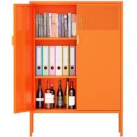 Orange 3 Tier Metal Storage Cabinet with Legs, 2 Door Metal Locker for Home, Office, Entryway and Hallway 2