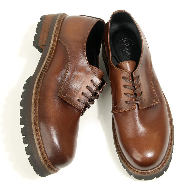 Italian retro leather round-headed Derby leather shoes men's hand-painted old tooling business dress casual men's shoes.