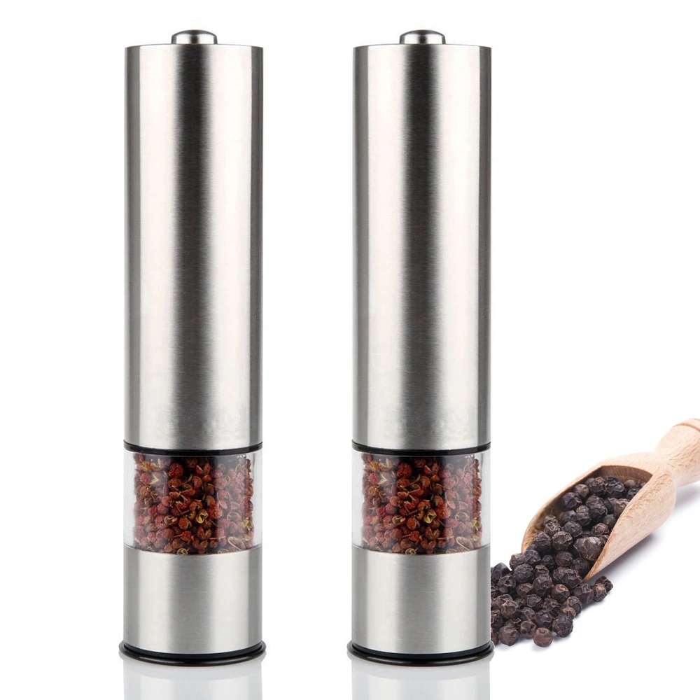 NEW Electric Salt & Pepper Mills Grinders Battery Operated Set Stainless  Steel