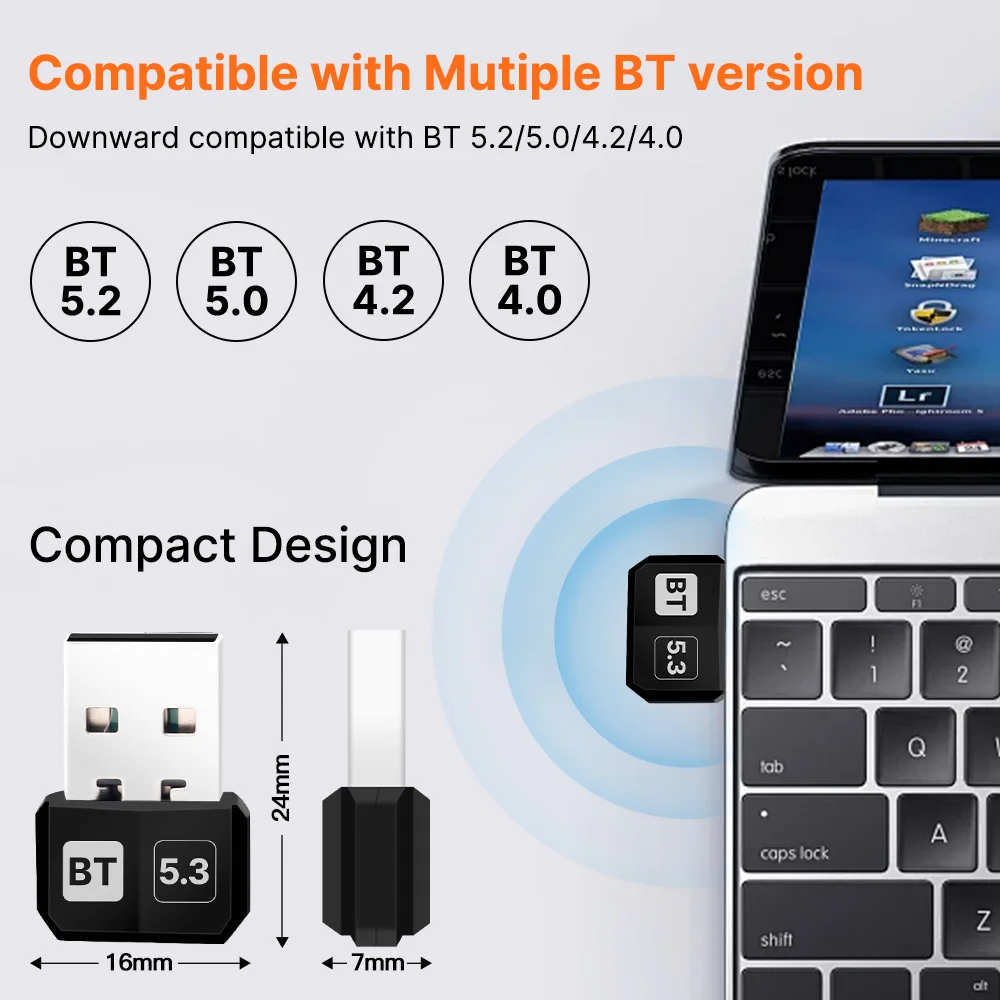 محول USB لاسلكي بلوتوث 5.3 للكمبيوتر دونغل لوحة مف...