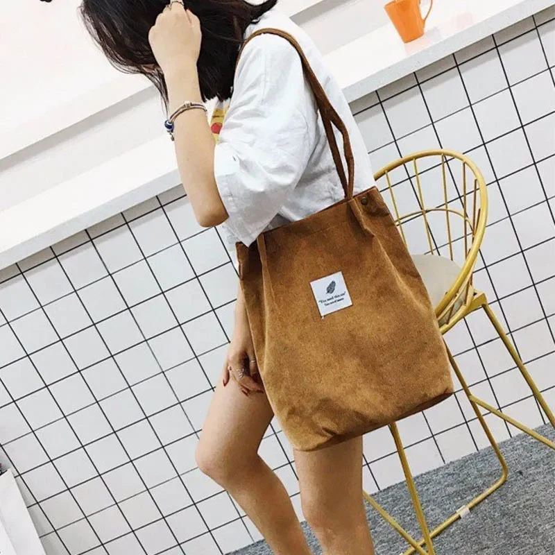 Women's Corduroy Tote Bag - Eco-Friendly Reusable Shopper, Canvas Shoulder Bag for School, Work & Daily Use