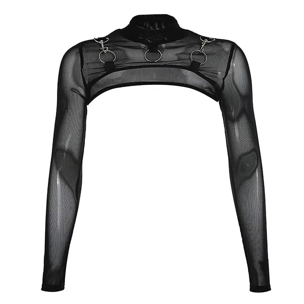 Boléro En Dentelle Transparent Femme Punk - Manches Longues évasées, Col Montant Strass, Pour Soirée Cosplay