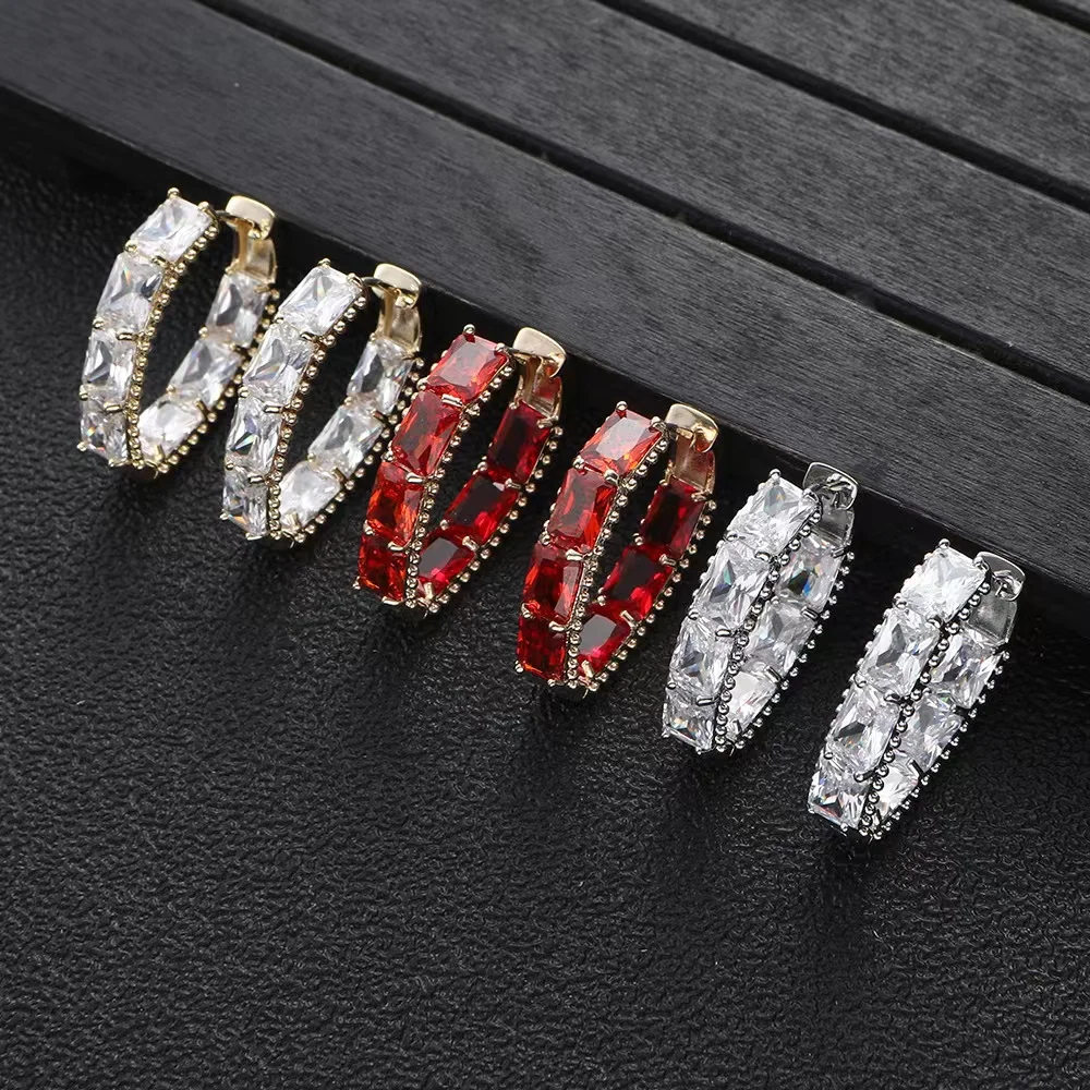 

EYER Luxury Trendy Colorful Mirco Paved Cubic Zirconia Geometric Hoop Dangle Drop Earrings Fashion Jewlery For Wedding Party