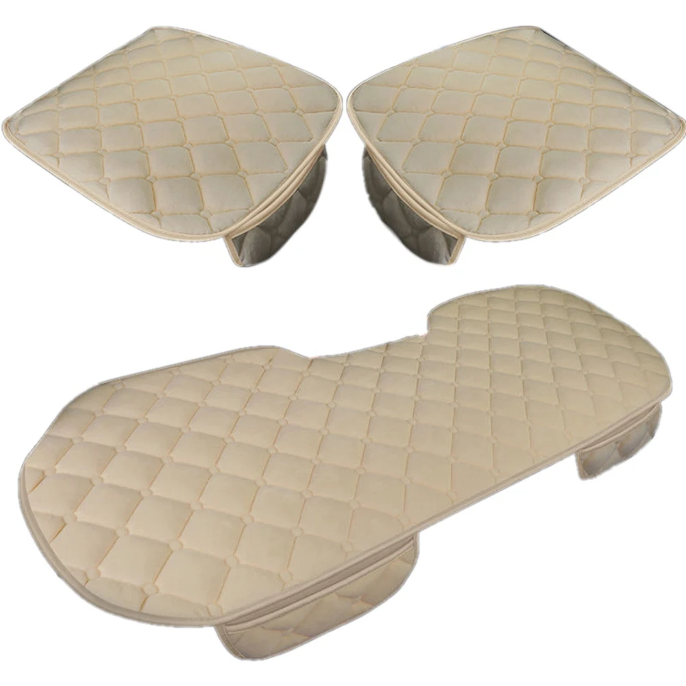 

3PCS Winter Warm Car Cushion Cover Soft Seats Anti-Slip Protector Auto Interior Short Plush Cotton Cushion(Beige)