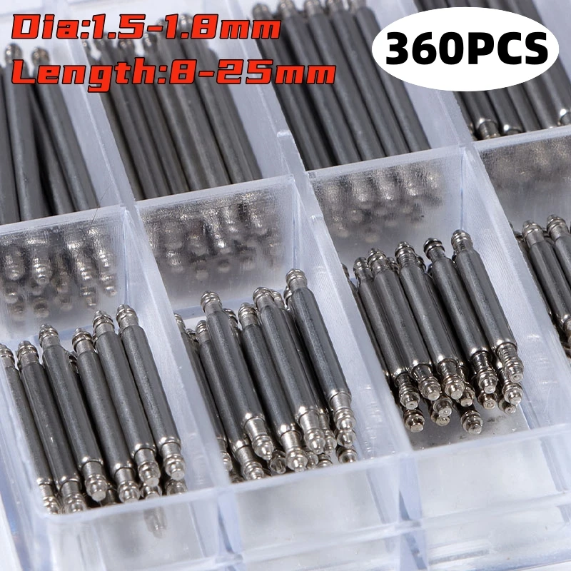 Watchband Strap Pin 360pcs/set Dia 1.5mm/1.8mm Strainless Steel Spring Bars Length 8mm-25mm Watch Repair Tools