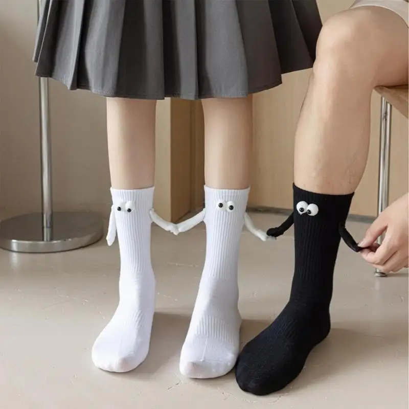 Foot Massage Socks Magnetic Hand Holding Socks With Eyes 3D Funny Mid Tube Cute Socks Couple Holding Hands Gifts For Women Men