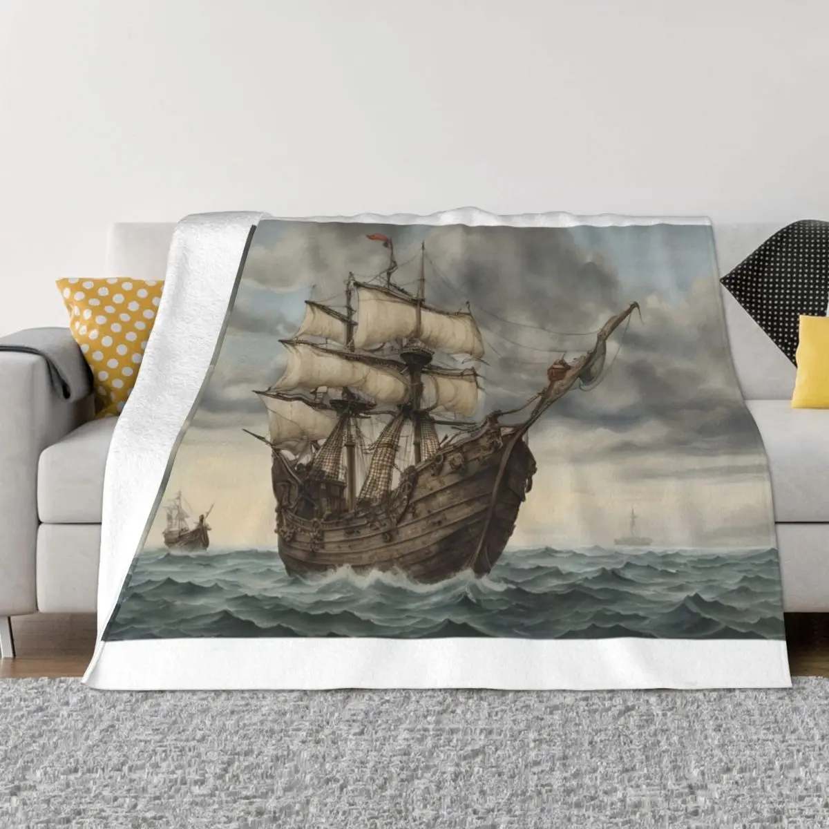 

Medieval ship at sea without crew Throw Blanket Beach Blankets For Baby Extra Large Throw Blankets