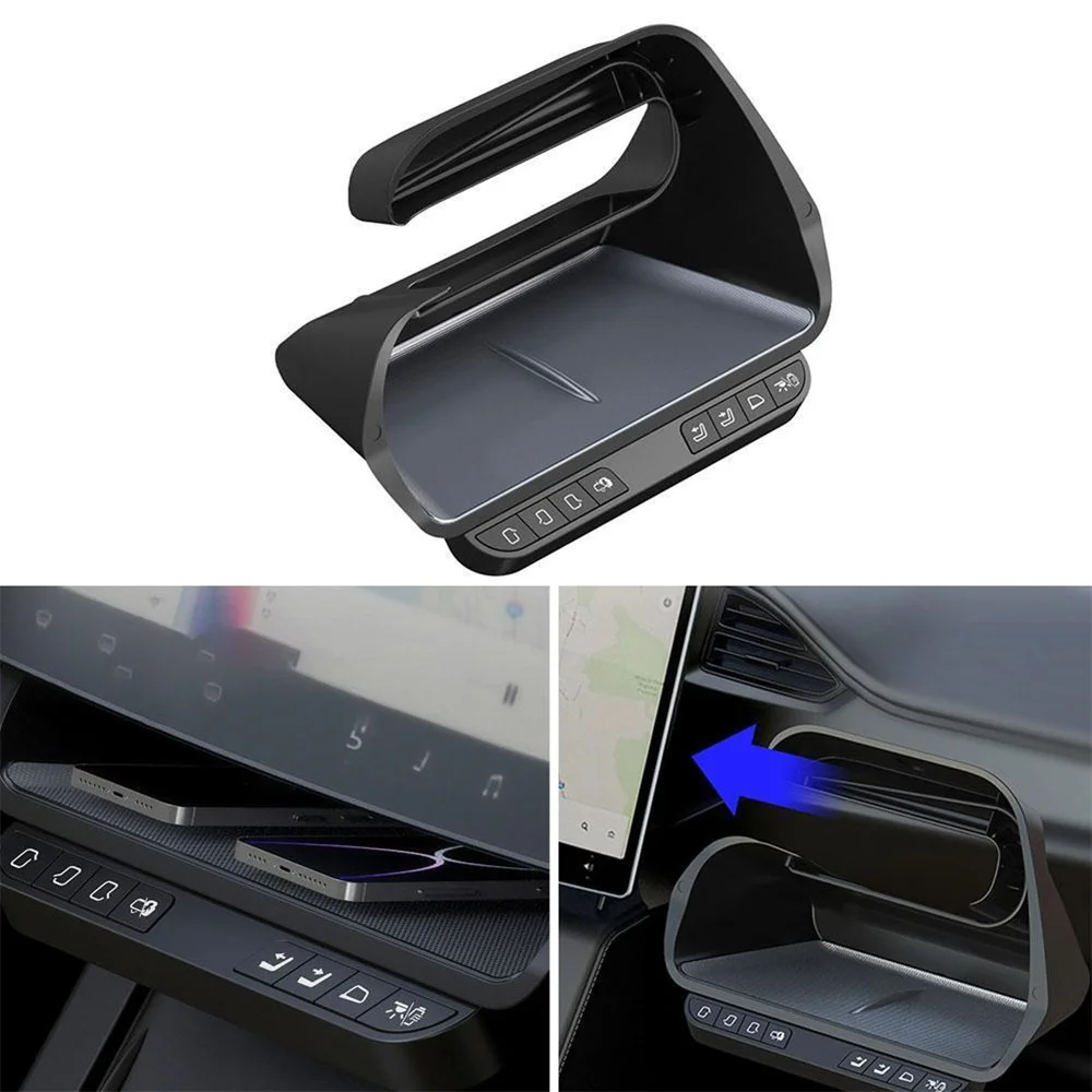 

Centre Display Shelf Smart Button Storage Box for Tesla 2024 Model 3/Y Highland Dashboard Organizer Tissue Holder Glovebox