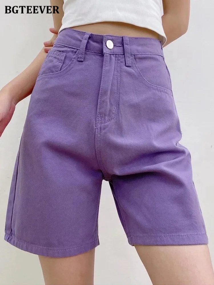 

Chic Straight Loose Women Jeans Shorts Summer High Waist Pockets Female Wide Leg Denim Shorts