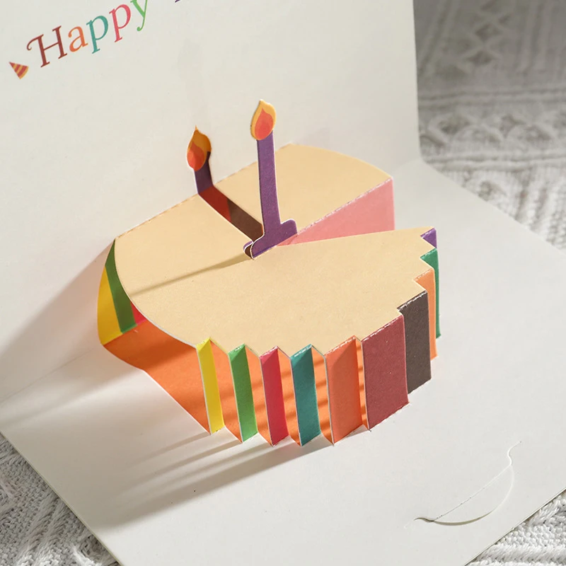 3D Happy Birthday Card Cake Flower Card With Envelope Funny Birthday For Women Men Kid Friends Greeting Cards Gift Party