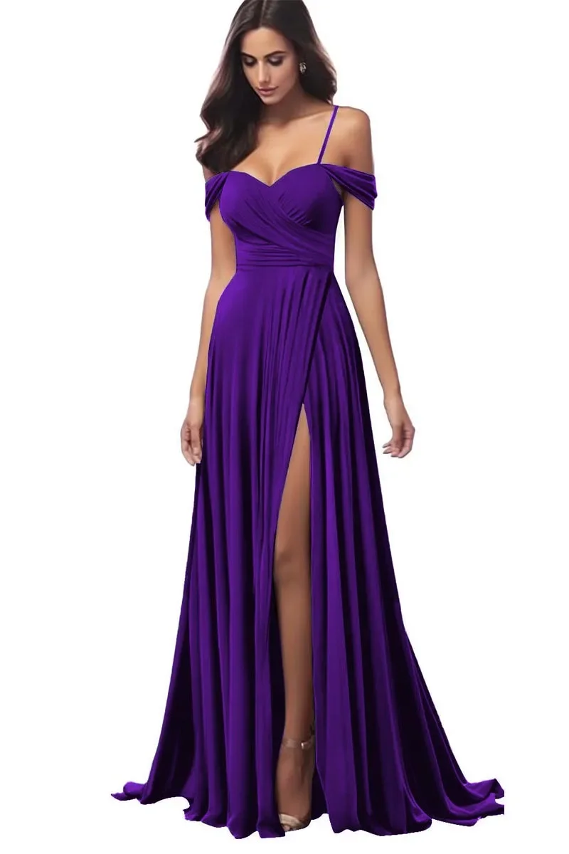 GDYBAO Womens Spaghtti Strap Birdesmaid Dresses With Slit Long Pleated Chiffon Prom Dress A-Line Drop Shoulder Evening Gowns 5