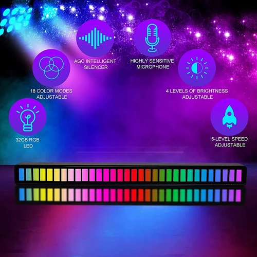 RGB LED 스트립 라이트 음악 사운드 제어 픽업 리듬 앰비언트 램프, 분위기 야간 조명, 바 자동차 룸 TV 게임 장식 5