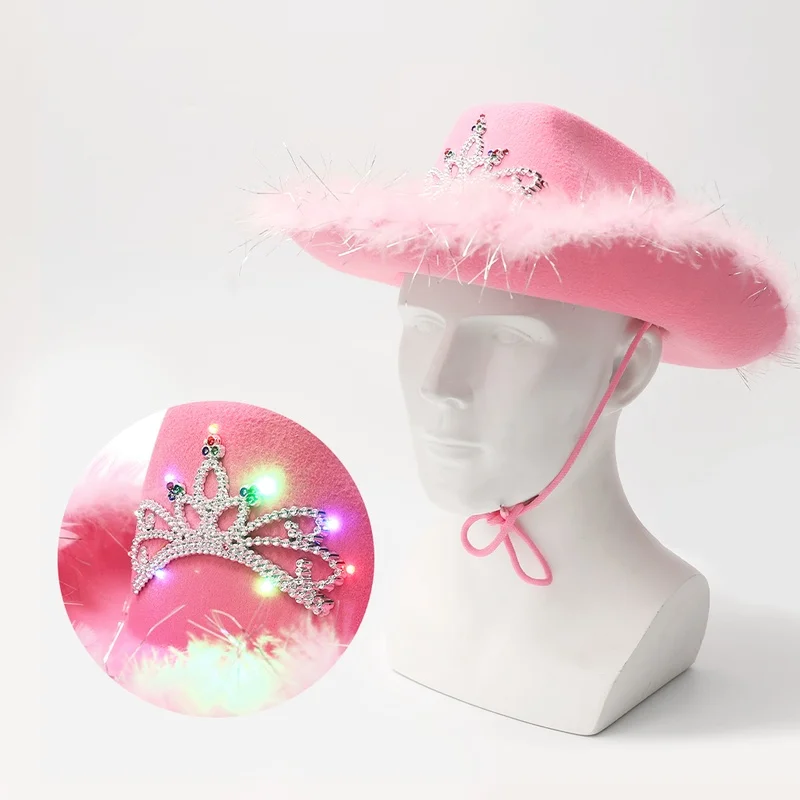 Y2k Western Style Hat Pink Women's Girls Birthday Party Caps with Feather Sequin Decoration Crown Night Club Luxury Cowgirl Hats cowgirl hats